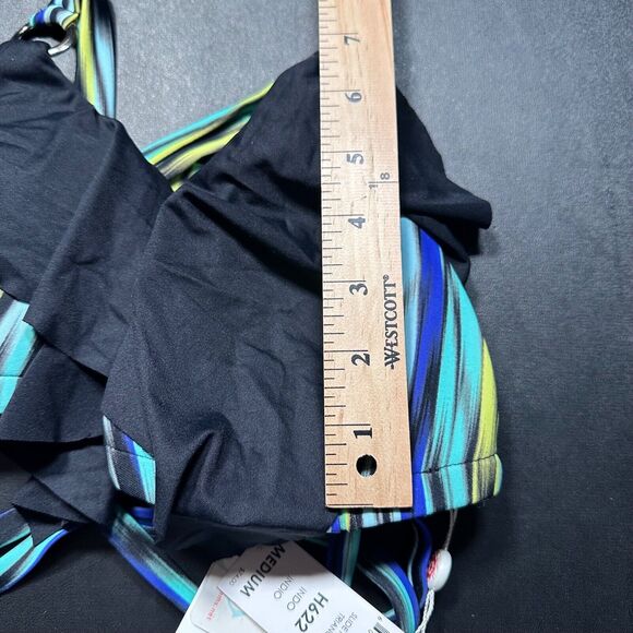 Swim Systems Ruffle Slide Push Up Triangle Swim Top Medium Green/Blue Black New - Picture 8 of 8